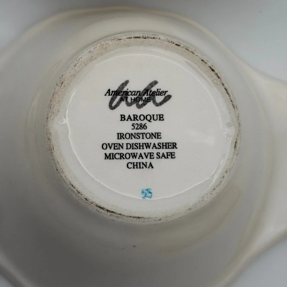 American Atelier Baroque 5286 Ironstone Handled Bowls Set of 2 Cream‎ White